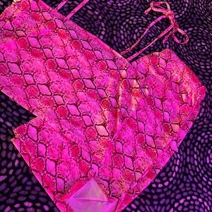 pink snake print shirt and skirt matching set